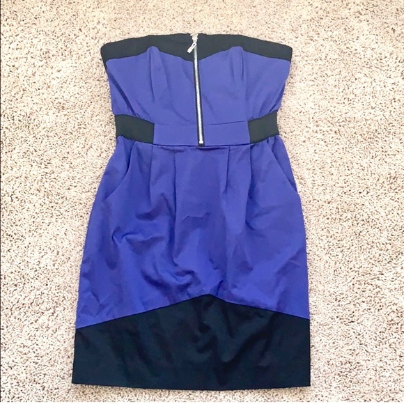 H&M Shoulderless Mini Blue Black Dress Bodycon - Picture 3 of 9
